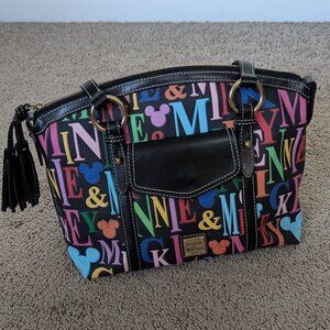 Mickey & Minnie Rainbow Names Black Pocket Satchel by Dooney & Bourke
